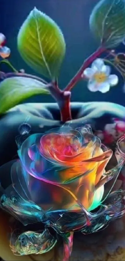 Vibrant rose wrapped in a fantasy apple.