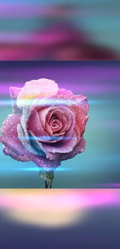 Multicolor rose with a pink and blue gradient background.