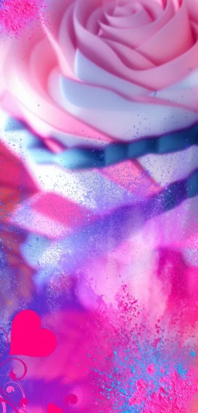 Vibrant abstract rose and hearts mobile wallpaper with pink hues.