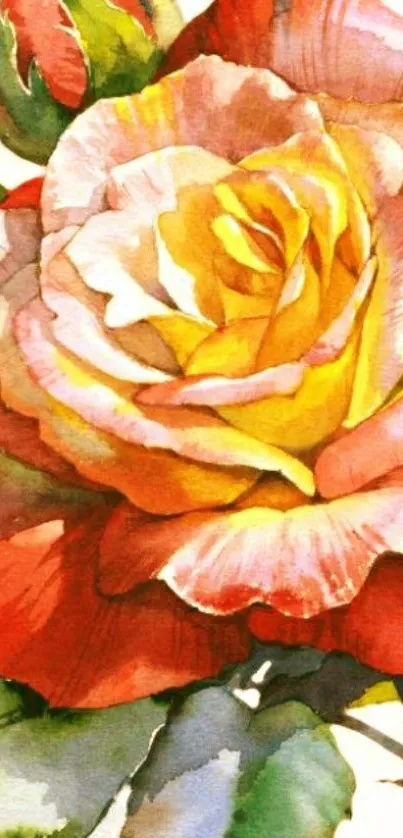 Vibrant red and yellow watercolor rose artwork wallpaper.