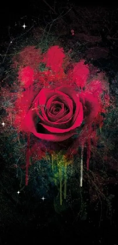 Artistic rose with vibrant paint on dark background wallpaper.