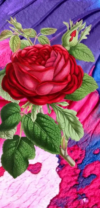 Red rose on colorful abstract background wallpaper.