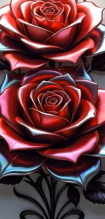 Red and pink vibrant rose design wallpaper.