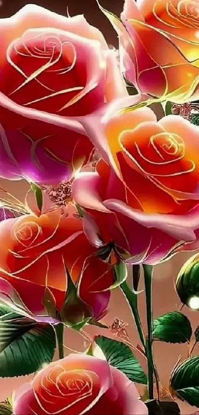 Colorful roses bouquet wallpaper in pink and red.