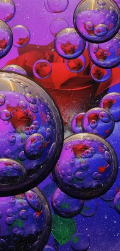 Purple bubbles with a red rose wallpaper art.