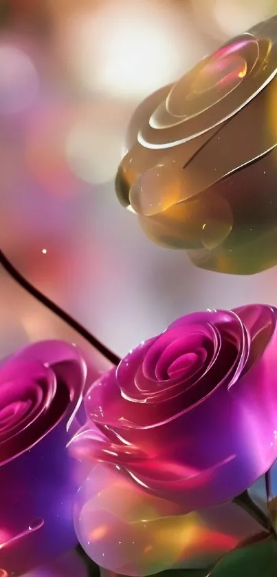 3D vibrant roses with colorful bokeh background