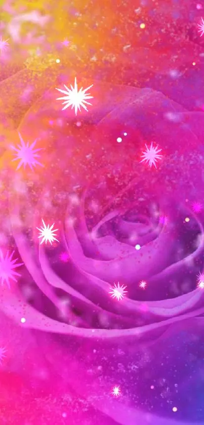 Vibrant pink rose wallpaper with colorful hues.