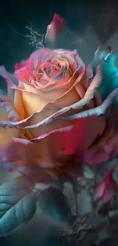 Vibrant rose with teal and pink hues as phone wallpaper.