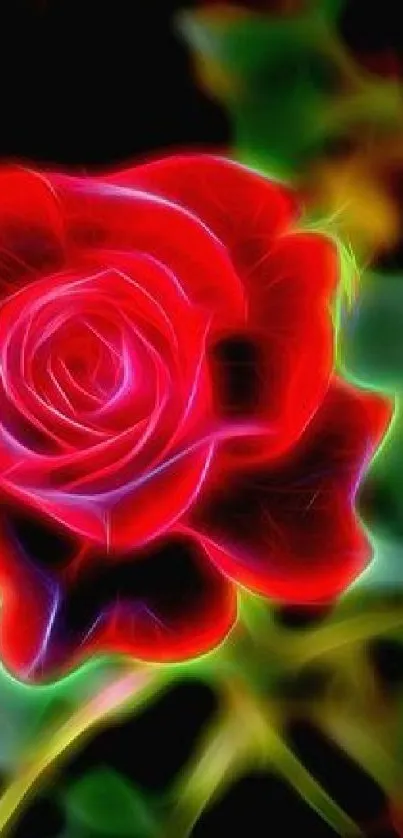 A vibrant neon glowing rose with a dark background.