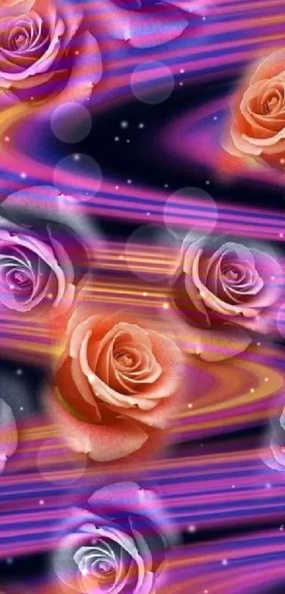 Vibrant roses with purple background mobile wallpaper.