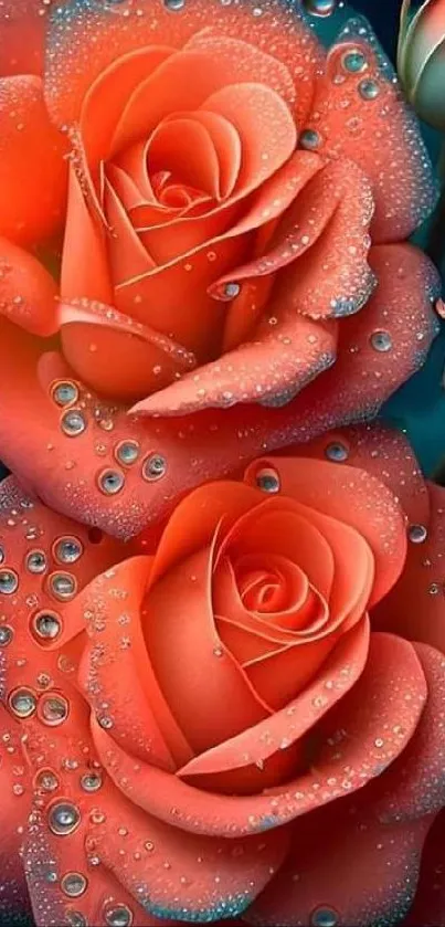 Orange roses with water droplets mobile wallpaper.