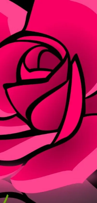 Vibrant pink rose on black background mobile wallpaper.