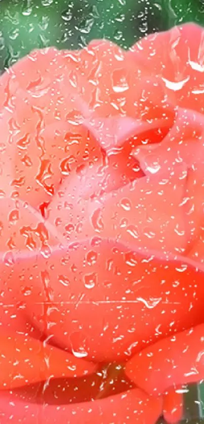 Vibrant rose with raindrops on petals, creating a refreshing look.