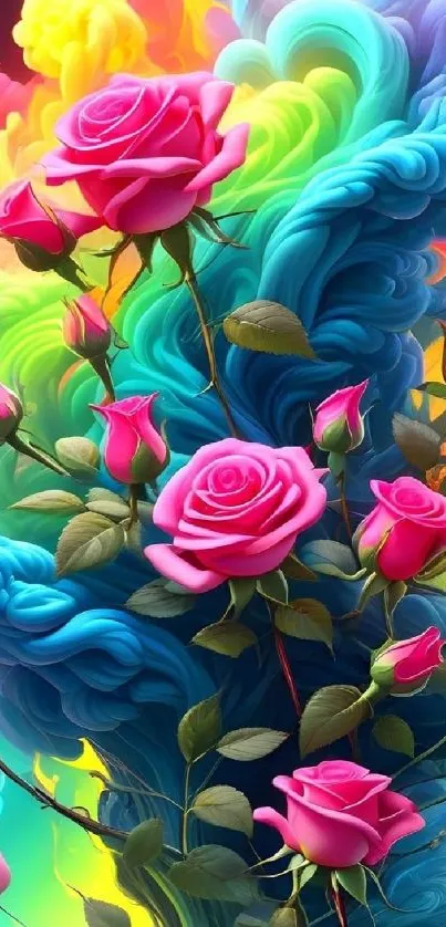 Vibrant roses emerging from a colorful abstract background.