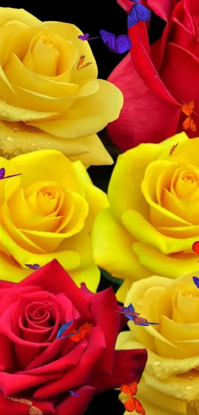 Vibrant yellow and red roses mobile wallpaper.