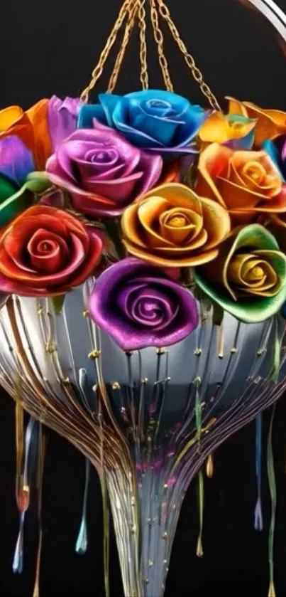 Vibrant roses dripping in glass art design.