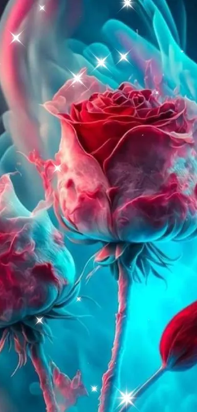 Vibrant surreal roses with neon colors.