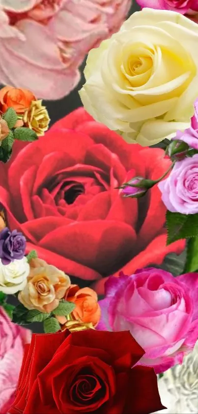 A colorful mobile wallpaper with vibrant roses.