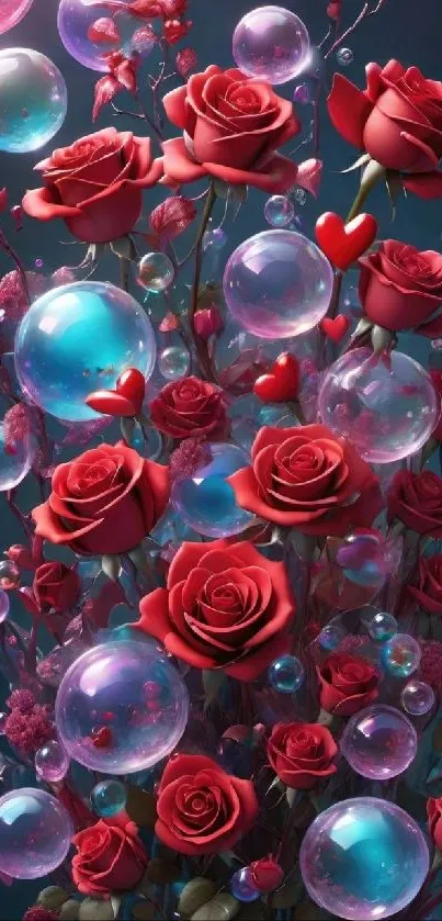 Red roses and bubbles wallpaper with vibrant colors.