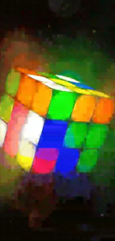 Vibrant Rubik's Cube with colorful motion on a dark background.