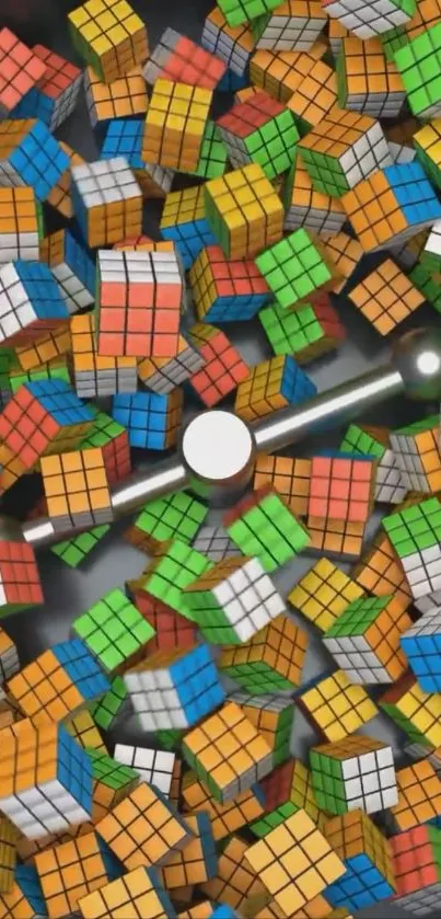 Vibrant Rubik's cubes in dynamic motion wallpaper.