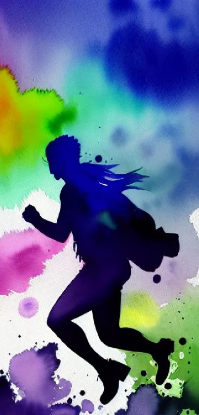 Colorful abstract art with running silhouette in vibrant hues.