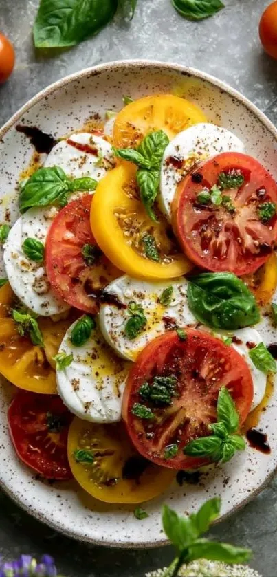 Colorful salad with tomatoes and basil.