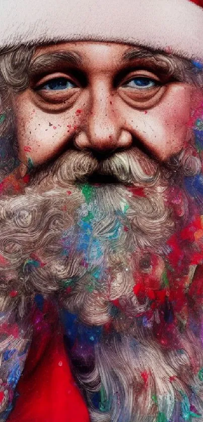 Vibrant Santa Claus with colorful splashes of paint.