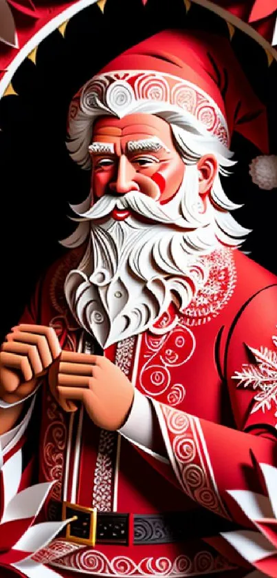 Festive Santa Claus artwork with red details and intricate designs.