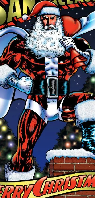 Santa Claus in comic style on a festive mobile wallpaper.