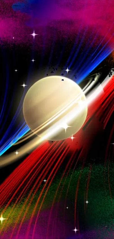 Colorful cosmic wallpaper featuring Saturn.