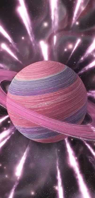 Vibrant Saturn with colorful rings in space.