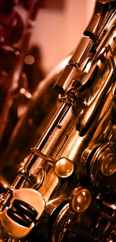 Vibrant saxophone wallpaper with rich brass colors and a warm, musical atmosphere.