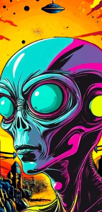 Colorful alien portrait in sci-fi setting.