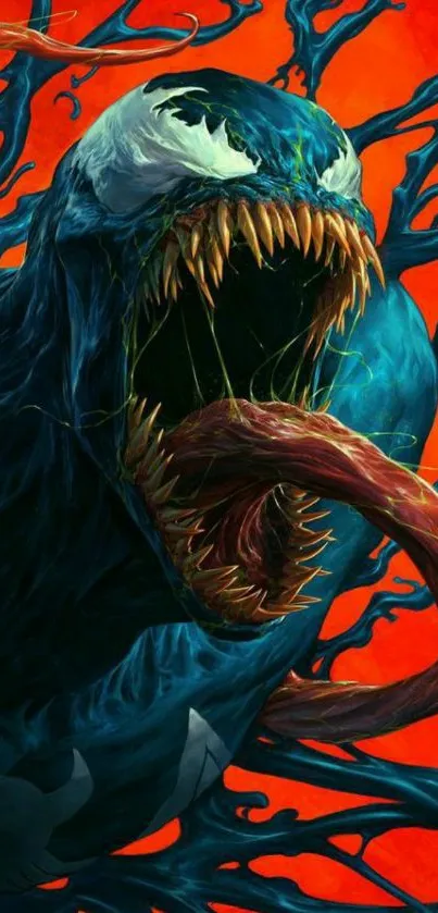 Intense sci-fi creature on vibrant background.