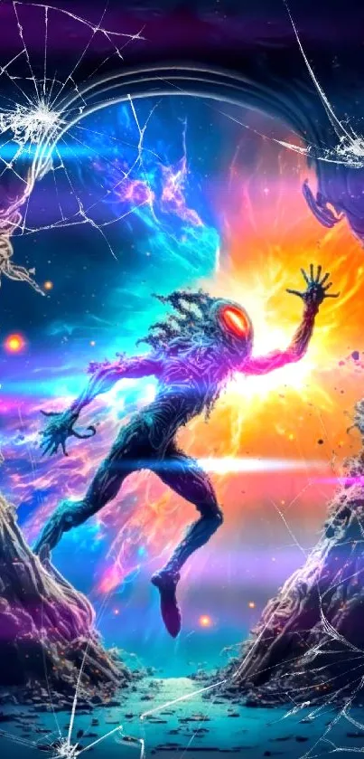 Vibrant sci-fi portal with cosmic colors and energy burst.