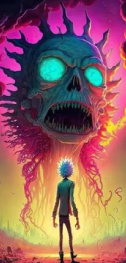 Sci-fi artwork featuring an alien skull with vibrant neon colors.