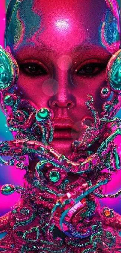 Futuristic alien artwork with neon hues and intricate sci-fi details.