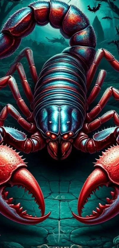 Vibrant fantasy scorpion with teal glow.