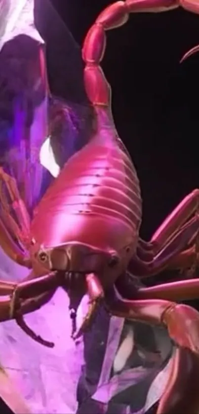 Vibrant scorpion on a purple crystal background, striking mobile wallpaper.