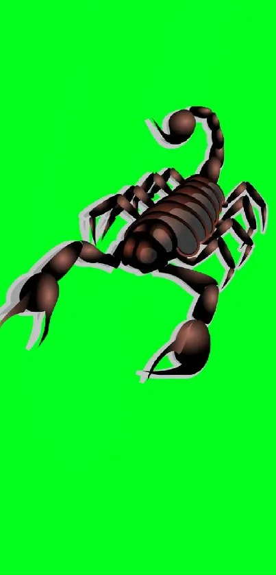 3D scorpion on a bright green background, perfect phone wallpaper.