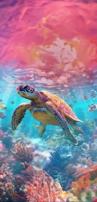 Sea turtle swimming in vibrant coral reef.