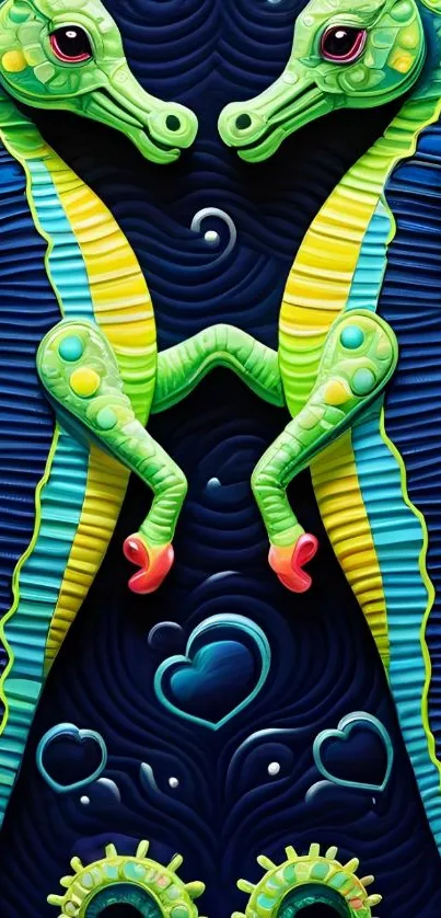 Vibrant and colorful seahorse-themed artistic wallpaper.