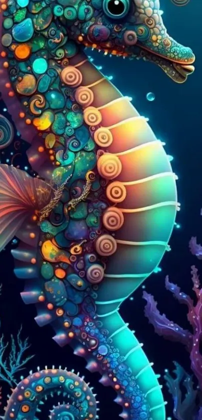 Colorful seahorse mobile wallpaper with vibrant artistic details.