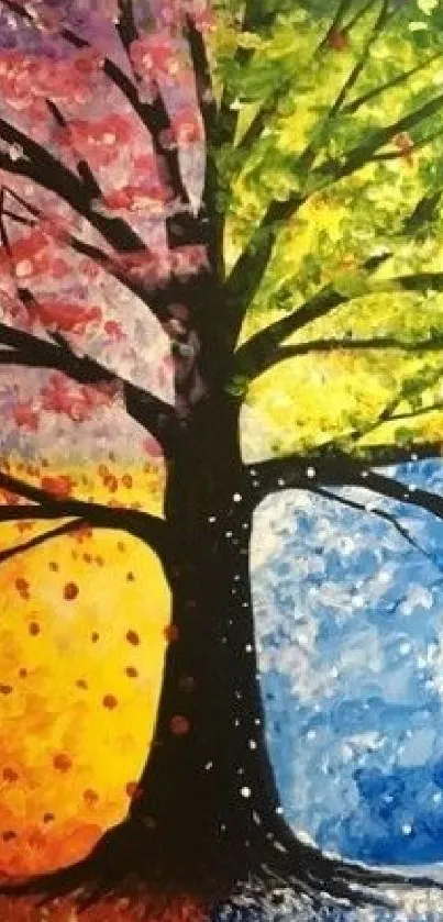 Vibrant tree wallpaper showcasing four colorful seasons.