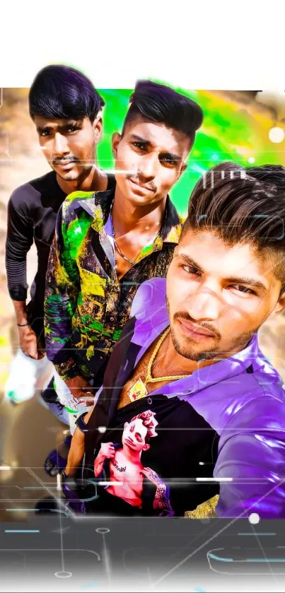 Vibrant smartphone wallpaper with a lively selfie of three friends.