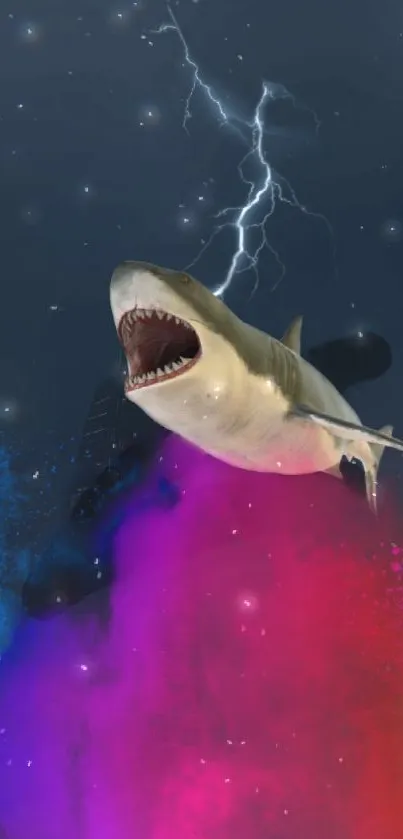 Dynamic wallpaper featuring a shark with vibrant colors and lightning.