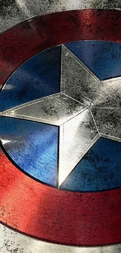 Superhero shield with star emblem in red, blue, and metallic hues.