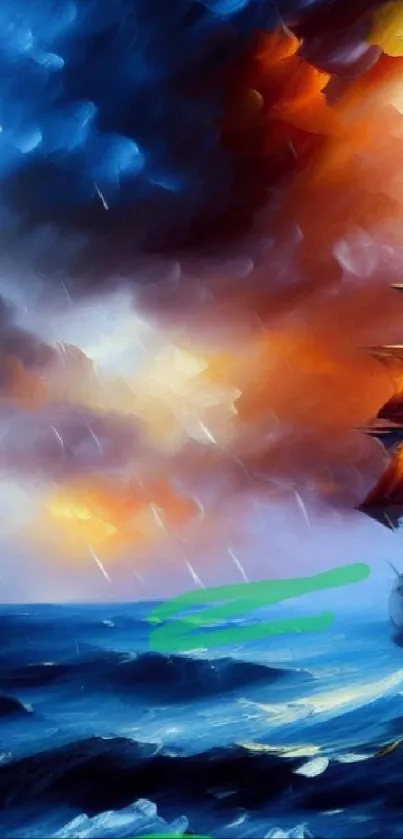 Vibrant ship sailing through stormy, colorful ocean waves.