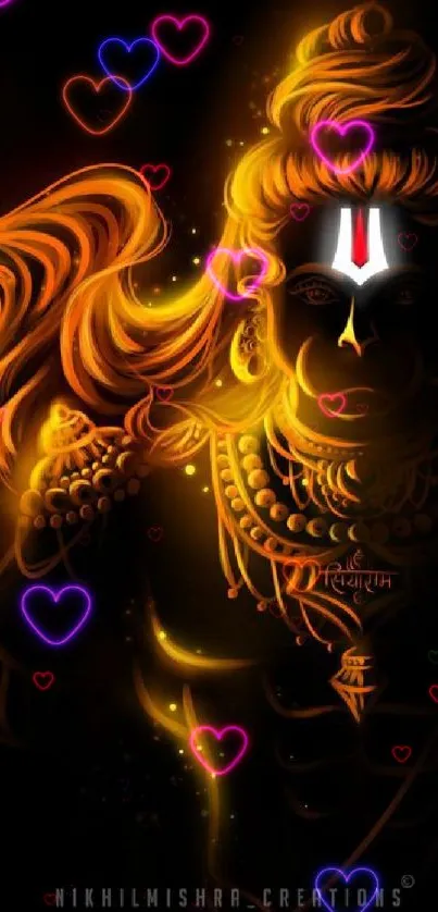 Vibrant digital artwork of Lord Shiva on a mobile wallpaper with orange hues.